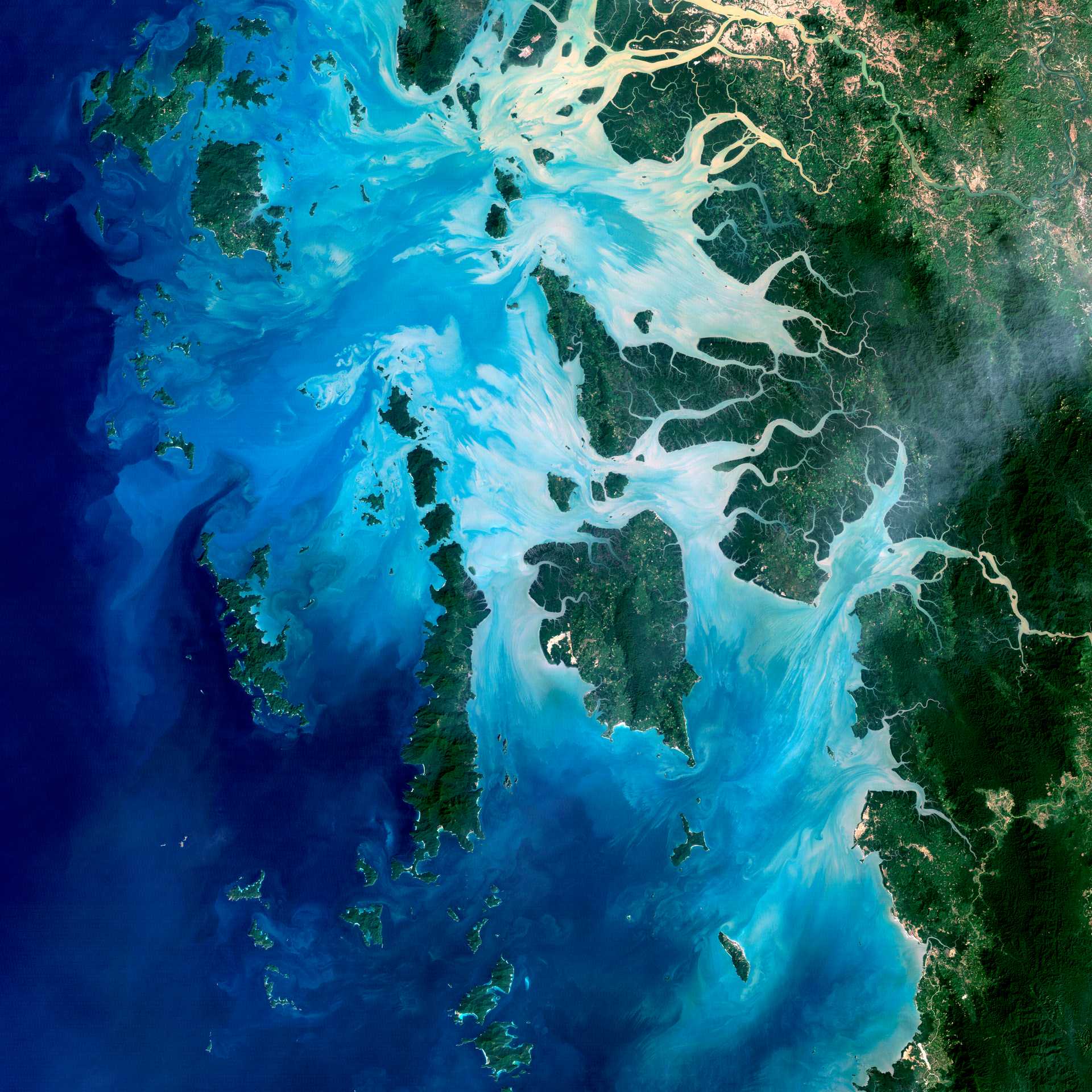 An archipelago in the Andaman Sea surrounded by extensive coral reefs (Photography courtesy NASA/GSFC)