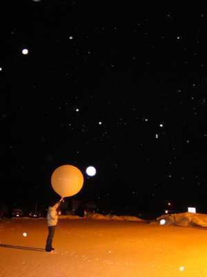 Image of nightime radiosonde launch